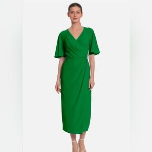 Maggy London Emerald Green Wrap Midi Dress - Size 16
